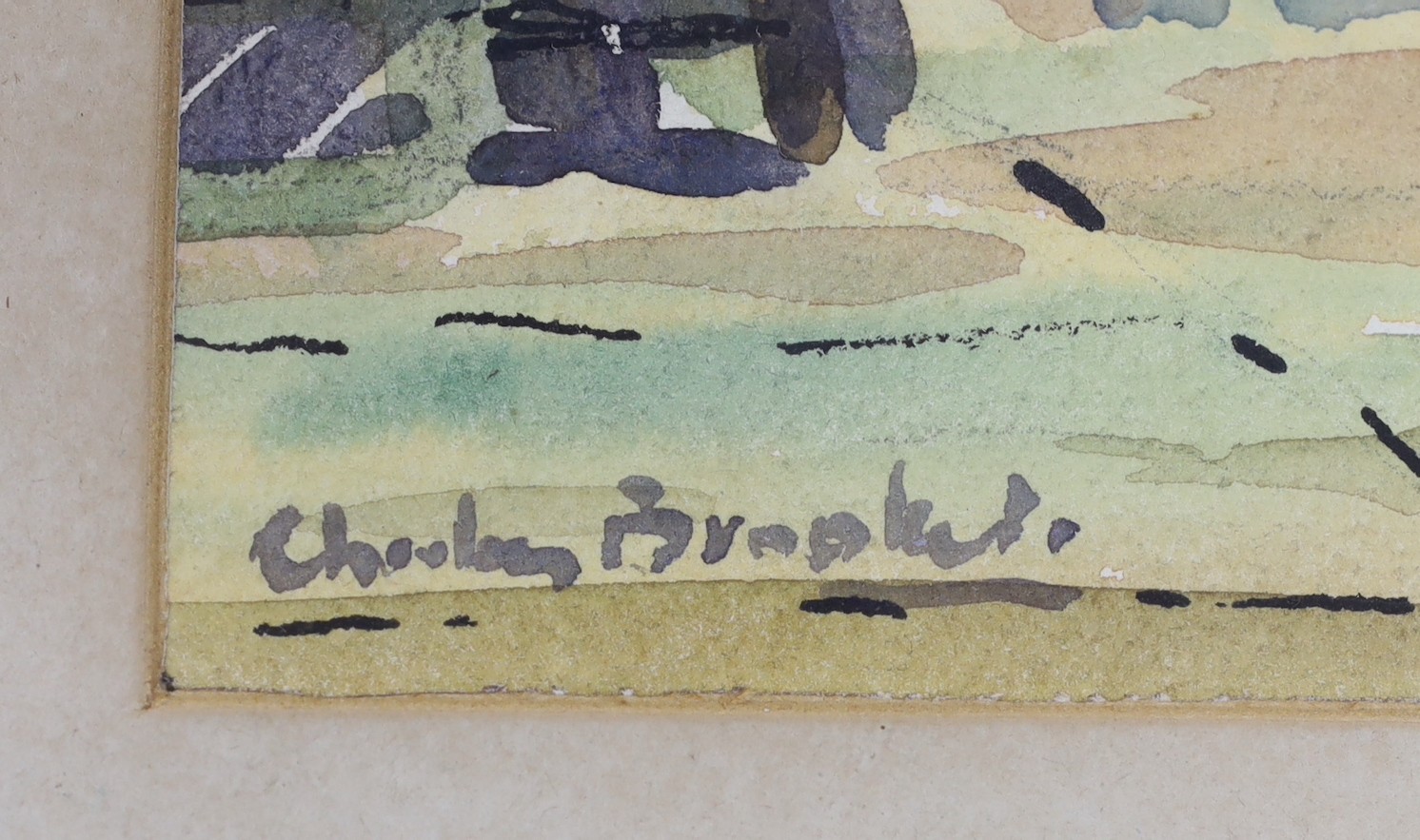 Charles Brooker (1924-2001), watercolour, Tower Bridge with HMS Belfast, signed, 34 x 48cm